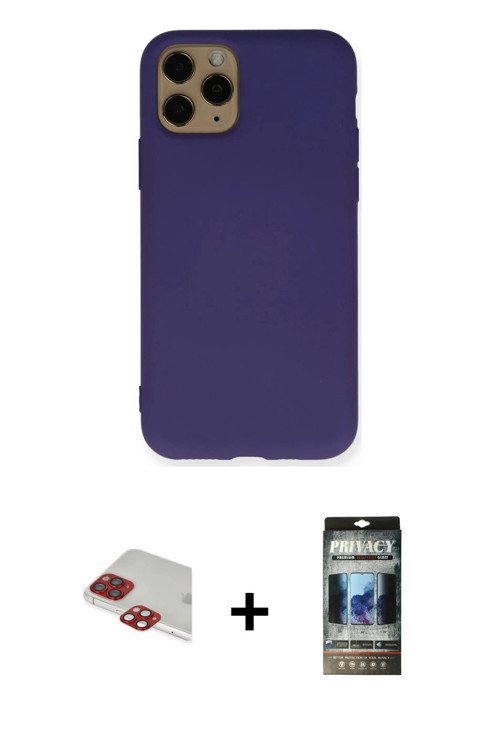 ieg™ iPhone 11 Pro Max Kılıf Ahenk Serisi - Siyah 34D Hayalet Izgaralı Cam + Kırmızı Pers Alüminyum