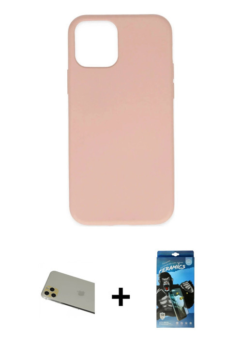 ieg™ iPhone 11 Pro Max Kılıf Ahenk Serisi - Siyah 34D Izgaralı Cam + Gold Rainbow Kamera Lens Koruma