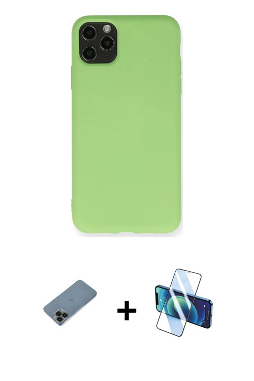 ieg™ iPhone 11 Pro Max Kılıf Ahenk Serisi - Siyah 3D Antistatik Cam Ekran Koruyucu + Siyah Shine Kam