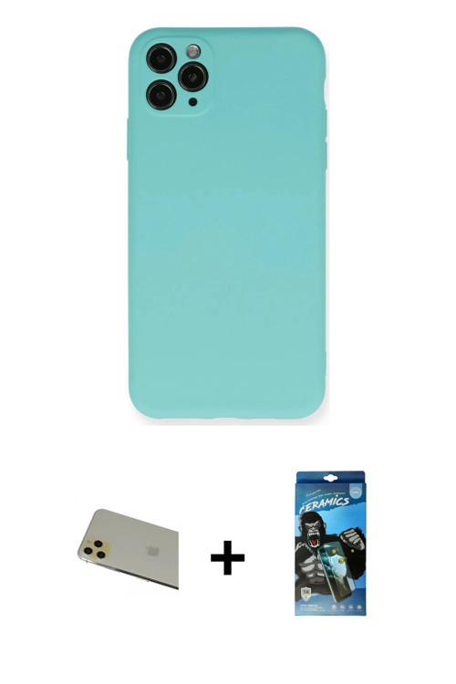ieg™ iPhone 11 Pro Max Kılıf Ahenk Serisi - Siyah 34D Izgaralı Cam + Gold Rainbow Kamera Lens Koruma