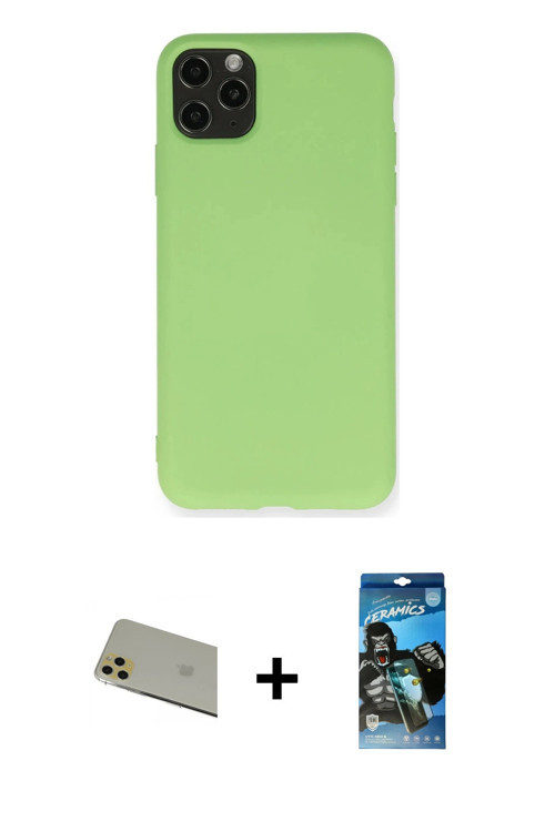 ieg™ iPhone 11 Pro Max Kılıf Ahenk Serisi - Siyah 34D Izgaralı Cam + Gold Rainbow Kamera Lens Koruma
