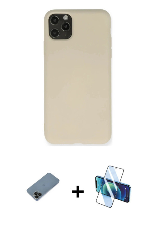 ieg™ iPhone 11 Pro Max Kılıf Ahenk Serisi - Siyah 3D Antistatik Cam Ekran Koruyucu + Siyah Shine Kam