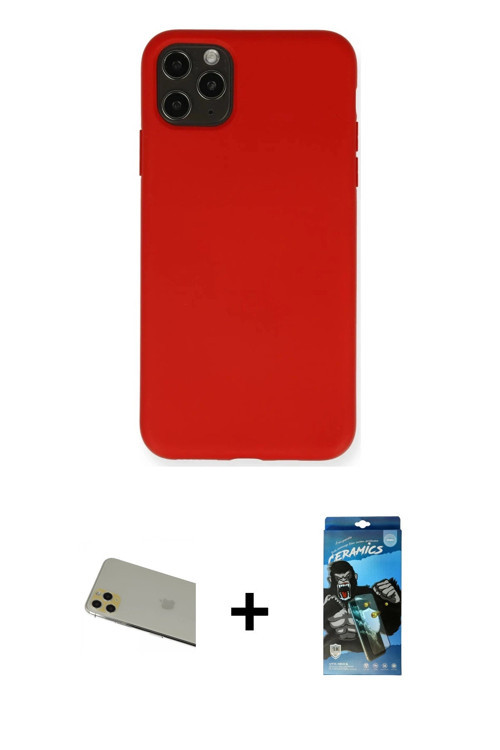 ieg™ iPhone 11 Pro Max Kılıf Ahenk Serisi - Siyah 34D Izgaralı Cam + Gold Rainbow Kamera Lens Koruma