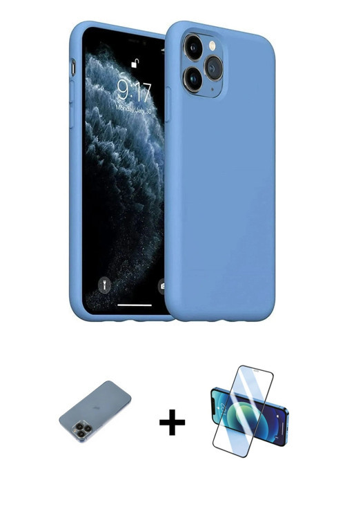 ieg™ iPhone 11 Pro Max Kılıf Ahenk Serisi - Siyah 3D Antistatik Cam Ekran Koruyucu + Siyah Shine Kam