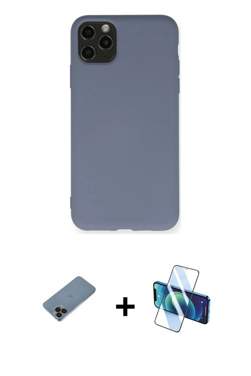 ieg™ iPhone 11 Pro Max Kılıf Ahenk Serisi - Siyah 3D Antistatik Cam Ekran Koruyucu + Siyah Shine Kam