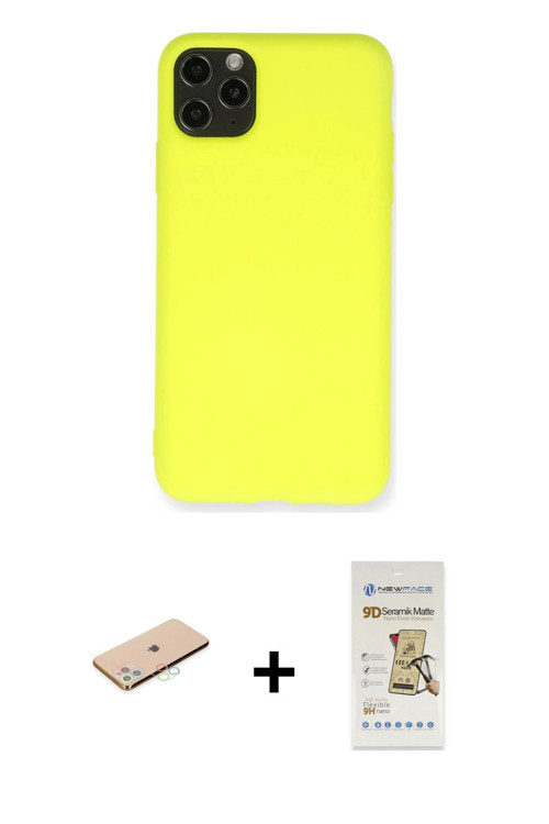 ieg™ iPhone 11 Pro Max Kılıf Ahenk Serisi - Siyah Mat Seramik Nano Ekran Koruyucu + Mavi Renkli Kame