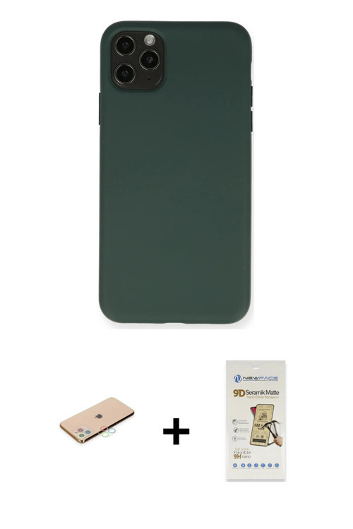 ieg™ iPhone 11 Pro Max Kılıf Ahenk Serisi - Siyah Mat Seramik Nano Ekran Koruyucu + Mavi Renkli Kame