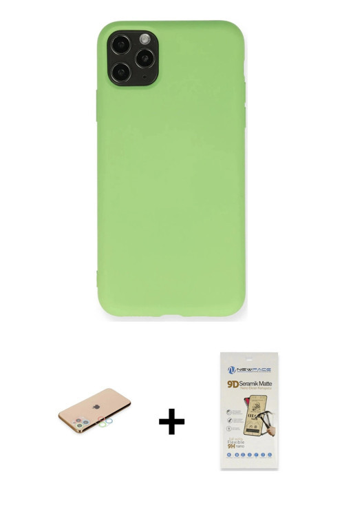 ieg™ iPhone 11 Pro Max Kılıf Ahenk Serisi - Siyah Mat Seramik Nano Ekran Koruyucu + Mavi Renkli Kame