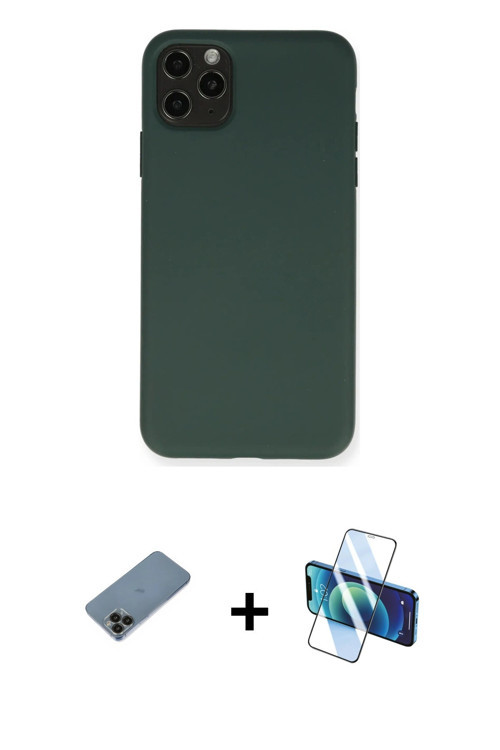 ieg™ iPhone 11 Pro Max Kılıf Ahenk Serisi - Siyah 3D Antistatik Cam Ekran Koruyucu + Siyah Shine Kam