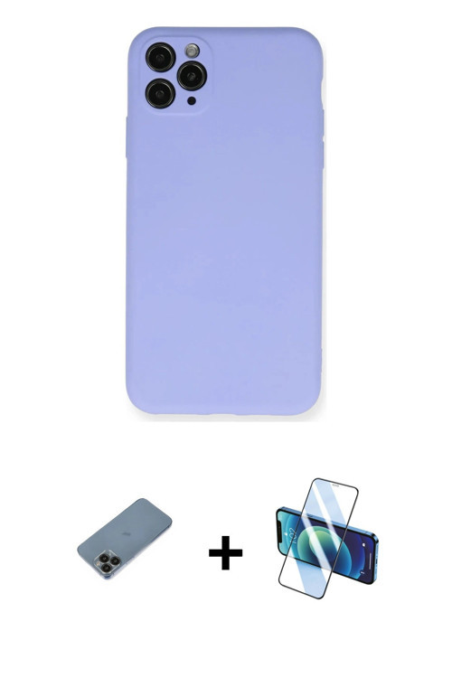 ieg™ iPhone 11 Pro Max Kılıf Ahenk Serisi - Siyah 3D Antistatik Cam Ekran Koruyucu + Siyah Shine Kam