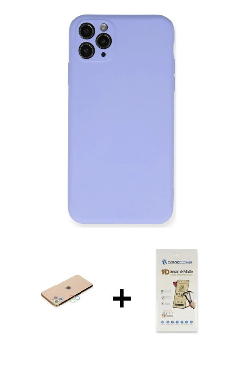 ieg™ iPhone 11 Pro Max Kılıf Ahenk Serisi - Siyah Mat Seramik Nano Ekran Koruyucu + Mavi Renkli Kame
