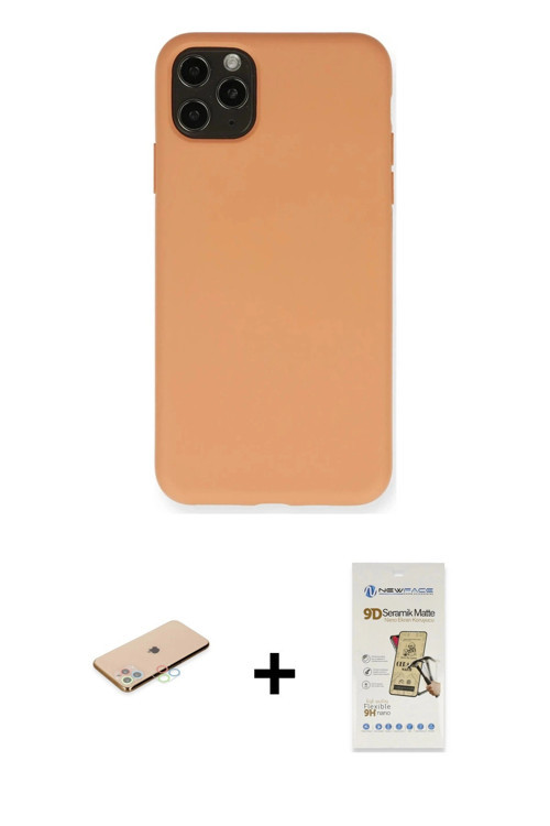 ieg™ iPhone 11 Pro Max Kılıf Ahenk Serisi - Siyah Mat Seramik Nano Ekran Koruyucu + Mavi Renkli Kame