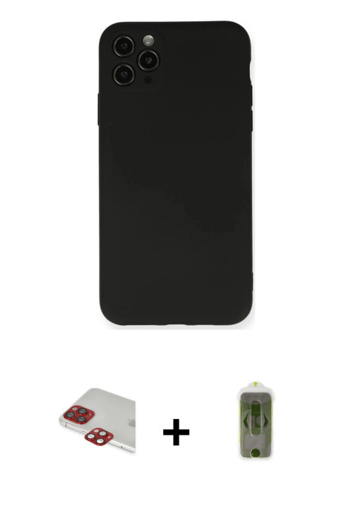 ieg™ iPhone 11 Pro Max Kılıf Ahenk Serisi - Siyah Joko Magic 5D Hayalet Cam + Kırmızı Pers Alüminyum