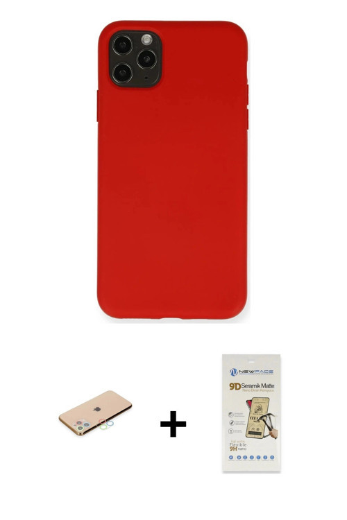 ieg™ iPhone 11 Pro Max Kılıf Ahenk Serisi - Siyah Mat Seramik Nano Ekran Koruyucu + Mavi Renkli Kame
