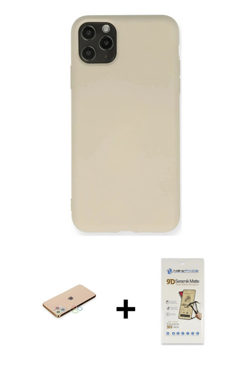 ieg™ iPhone 11 Pro Max Kılıf Ahenk Serisi - Siyah Mat Seramik Nano Ekran Koruyucu + Mavi Renkli Kame