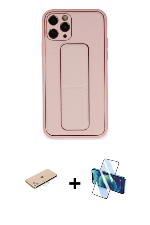 ieg™ iPhone 11 Pro Max Kılıf Akış Doku - Siyah 3D Antistatik Cam Ekran Koruyucu + Mavi Renkli Kamera