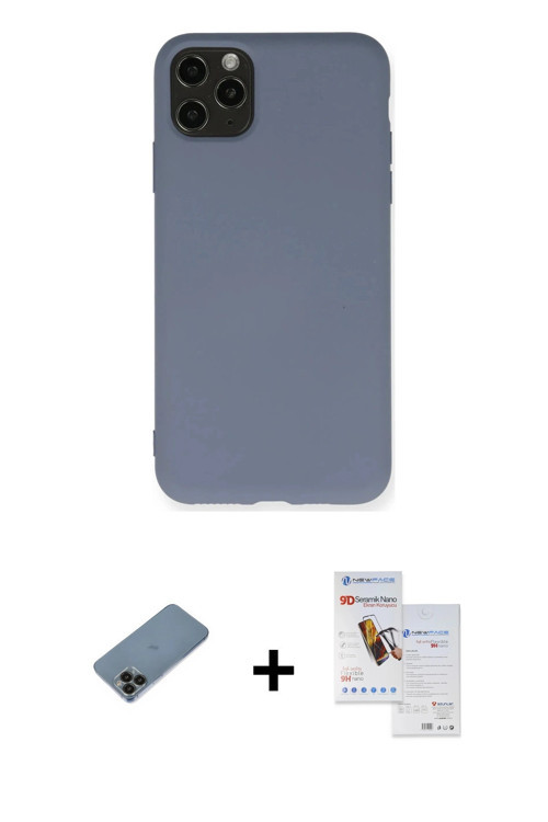 ieg™ iPhone 11 Pro Max Kılıf Ahenk Serisi - Siyah Seramik Nano Ekran Koruyucu + Siyah Shine Kamera L