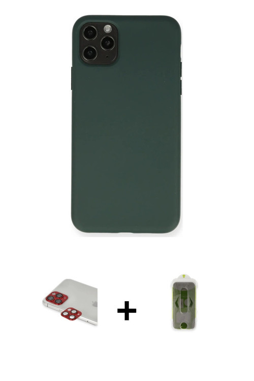 ieg™ iPhone 11 Pro Max Kılıf Ahenk Serisi - Siyah Joko Magic 5D Hayalet Cam + Kırmızı Pers Alüminyum