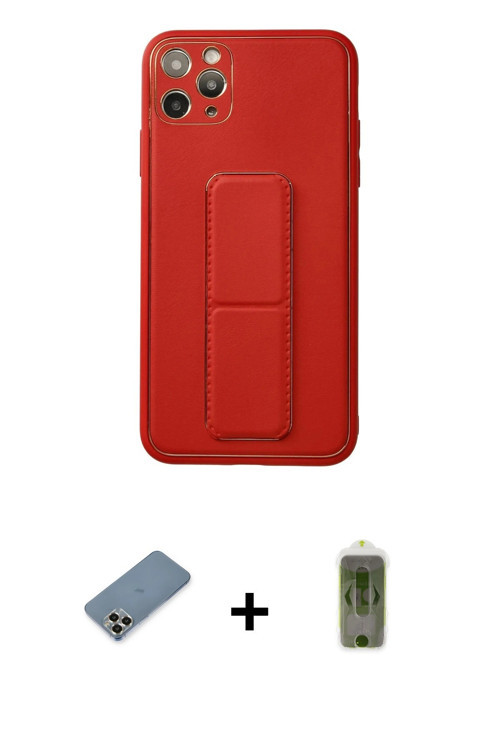 ieg™ iPhone 11 Pro Max Kılıf Akış Doku - Siyah Joko Magic 5D Hayalet Cam + Gold Metal Kamera Lens Ko