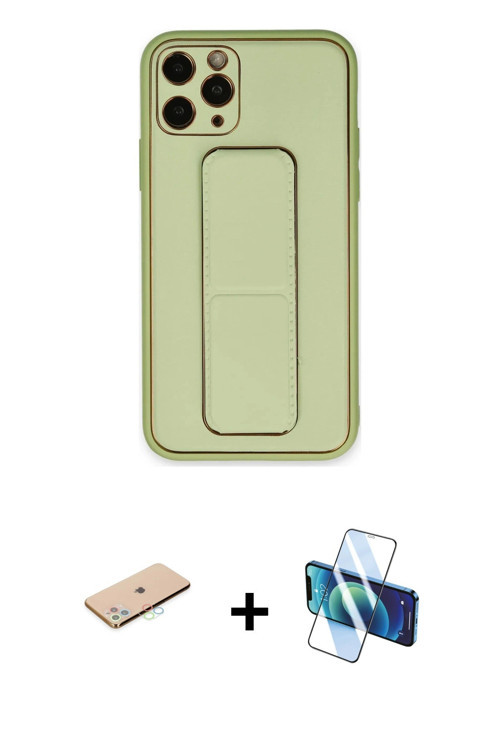 ieg™ iPhone 11 Pro Max Kılıf Akış Doku - Siyah 3D Antistatik Cam Ekran Koruyucu + Mavi Renkli Kamera