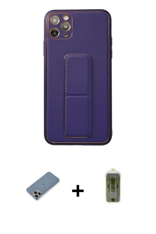 ieg™ iPhone 11 Pro Max Kılıf Akış Doku - Siyah Joko Magic 5D Hayalet Cam + Gold Metal Kamera Lens Ko
