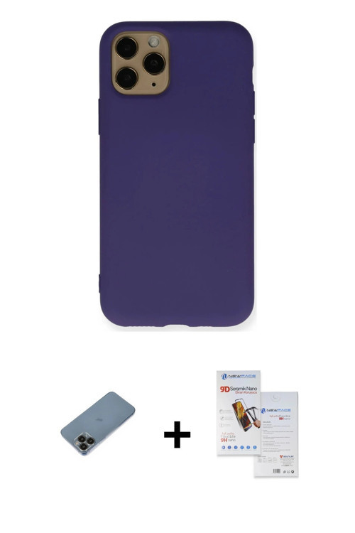ieg™ iPhone 11 Pro Max Kılıf Ahenk Serisi - Siyah Seramik Nano Ekran Koruyucu + Siyah Shine Kamera L