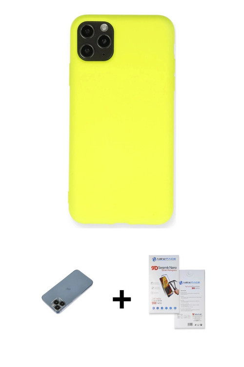 ieg™ iPhone 11 Pro Max Kılıf Ahenk Serisi - Siyah Seramik Nano Ekran Koruyucu + Siyah Shine Kamera L