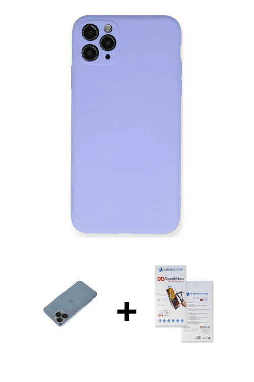 ieg™ iPhone 11 Pro Max Kılıf Ahenk Serisi - Siyah Seramik Nano Ekran Koruyucu + Siyah Shine Kamera L
