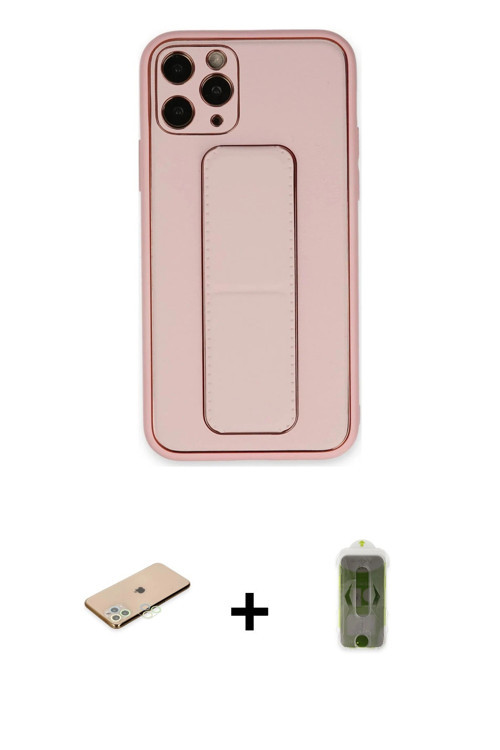 ieg™ iPhone 11 Pro Max Kılıf Akış Doku - Siyah Joko Magic 5D Hayalet Cam + Yeşil Renkli Kamera Lens