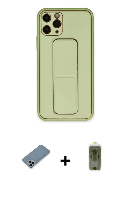 ieg™ iPhone 11 Pro Max Kılıf Akış Doku - Siyah Joko Magic 5D Hayalet Cam + Gold Metal Kamera Lens Ko