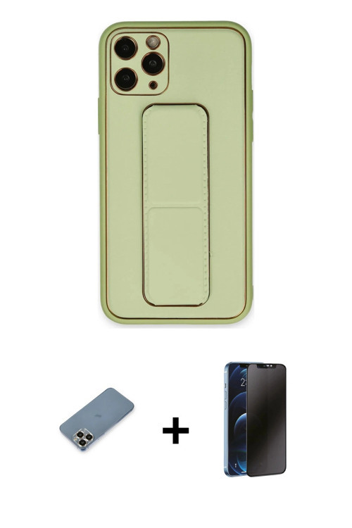 ieg™ iPhone 11 Pro Max Kılıf Akış Doku - Siyah 3D Antistatik Hayalet Cam Ekran Koruyucu + Gold Metal