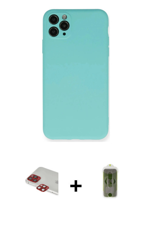 ieg™ iPhone 11 Pro Max Kılıf Ahenk Serisi - Siyah Joko Magic 5D Hayalet Cam + Kırmızı Pers Alüminyum