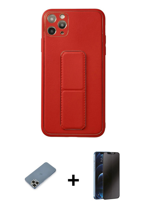 ieg™ iPhone 11 Pro Max Kılıf Akış Doku - Siyah 3D Antistatik Hayalet Cam Ekran Koruyucu + Gold Metal
