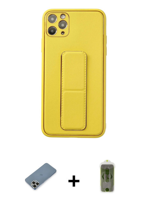 ieg™ iPhone 11 Pro Max Kılıf Akış Doku - Siyah Joko Magic 5D Hayalet Cam + Gold Metal Kamera Lens Ko
