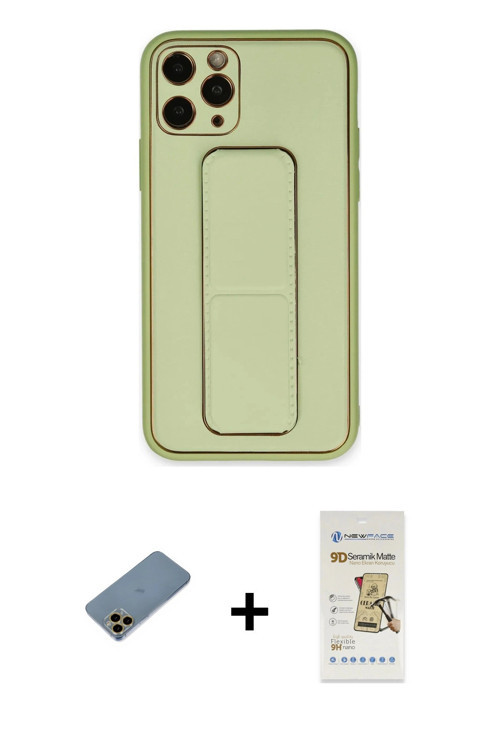 ieg™ iPhone 11 Pro Max Kılıf Akış Doku - Siyah Mat Seramik Nano Ekran Koruyucu + Gold Shine Kamera L