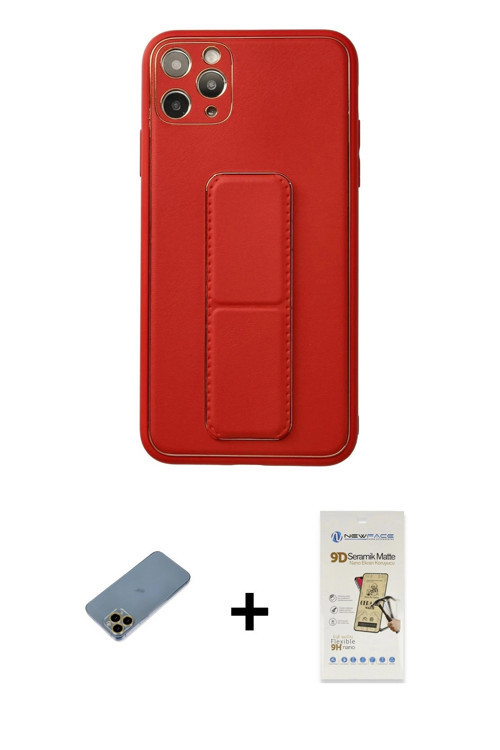 ieg™ iPhone 11 Pro Max Kılıf Akış Doku - Siyah Mat Seramik Nano Ekran Koruyucu + Gold Shine Kamera L