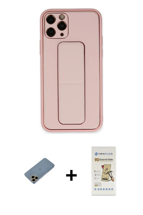 ieg™ iPhone 11 Pro Max Kılıf Akış Doku - Siyah Mat Seramik Nano Ekran Koruyucu + Gold Shine Kamera L