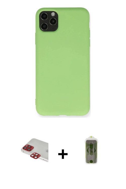 ieg™ iPhone 11 Pro Max Kılıf Ahenk Serisi - Siyah Joko Magic 5D Hayalet Cam + Kırmızı Pers Alüminyum