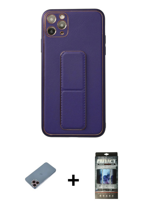 ieg™ iPhone 11 Pro Max Kılıf Akış Doku - Siyah 34D Hayalet Izgaralı Cam + Pembe Shine Kamera Lens Ko