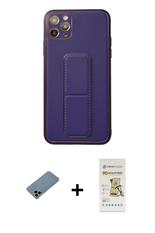 ieg™ iPhone 11 Pro Max Kılıf Akış Doku - Siyah Mat Seramik Nano Ekran Koruyucu + Gold Shine Kamera L