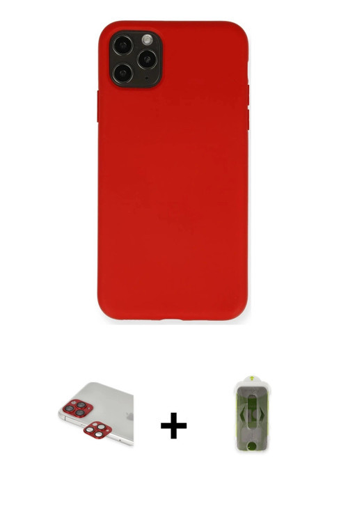 ieg™ iPhone 11 Pro Max Kılıf Ahenk Serisi - Siyah Joko Magic 5D Hayalet Cam + Kırmızı Pers Alüminyum