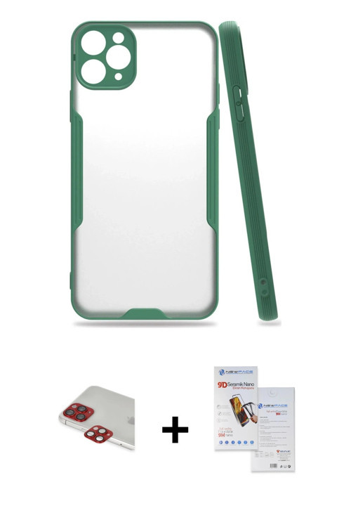 ieg™ iPhone 11 Pro Max Kılıf Atlas Asil Serisi - Siyah Seramik Nano Ekran Koruyucu + Kırmızı Pers Al