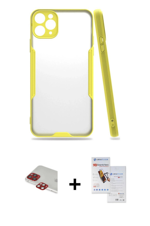 ieg™ iPhone 11 Pro Max Kılıf Atlas Asil Serisi - Siyah Seramik Nano Ekran Koruyucu + Kırmızı Pers Al