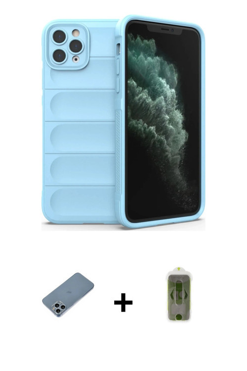 ieg™ iPhone 11 Pro Max Kılıf Atlas Koleksiyonu - Siyah Joko Magic 5D Hayalet Cam + Sierra Blue Shine