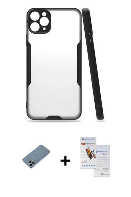 ieg™ iPhone 11 Pro Max Kılıf Atlas Asil Serisi - Siyah Seramik Nano Ekran Koruyucu + Sierra Blue Shi