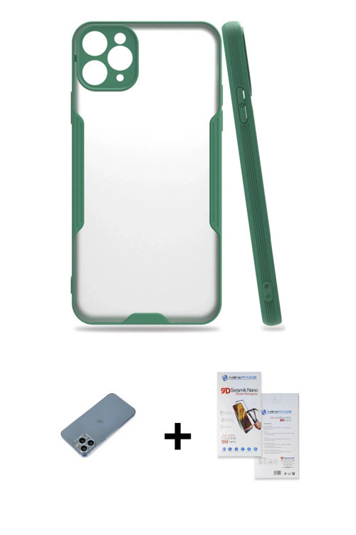 ieg™ iPhone 11 Pro Max Kılıf Atlas Asil Serisi - Siyah Seramik Nano Ekran Koruyucu + Sierra Blue Shi