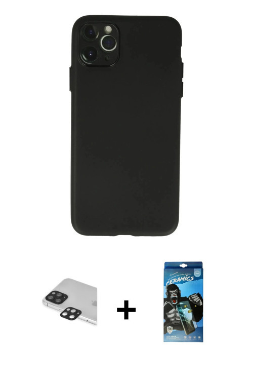 ieg™ iPhone 11 Pro Max Kılıf Atlas Minimal Prime - Siyah 34D Izgaralı Cam + Siyah Pers Alüminyum Kam