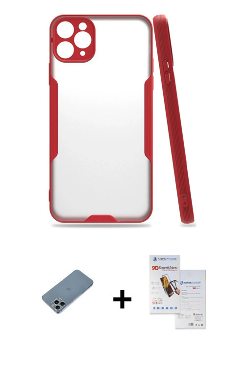 ieg™ iPhone 11 Pro Max Kılıf Atlas Asil Serisi - Siyah Seramik Nano Ekran Koruyucu + Sierra Blue Shi