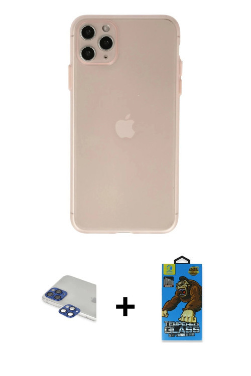 ieg™ iPhone 11 Pro Max Kılıf Atlas Minimal Prime - Siyah 18D Cam Ekran Koruyucu + Lacivert Pers Alüm