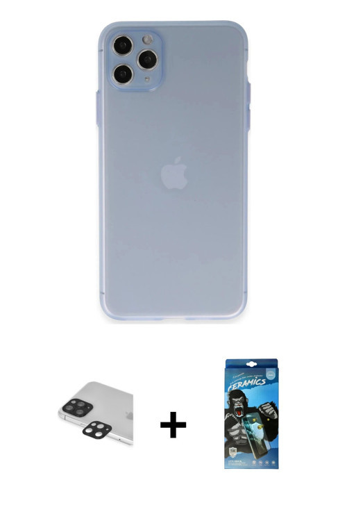 ieg™ iPhone 11 Pro Max Kılıf Atlas Minimal Prime - Siyah 34D Izgaralı Cam + Siyah Pers Alüminyum Kam